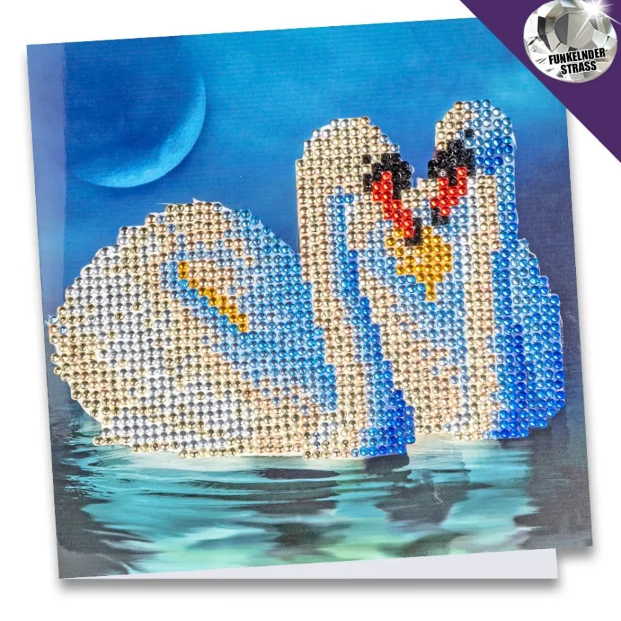 Diamond-Painting-Grußkarte, Strass, Schwäne, 16cm x 16cm, inkl. Zubehör