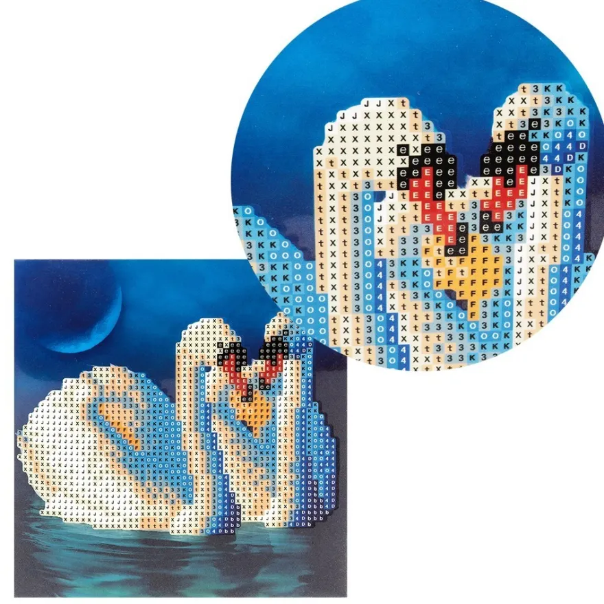 Diamond-Painting-Grußkarte, Strass, Schwäne, 16cm x 16cm, inkl. Zubehör