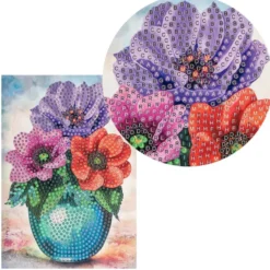 Diamond-Painting-Grußkarte, Strass, Anemonen in Vase, 11,5cm x 16,5cm, inkl. Zubehör