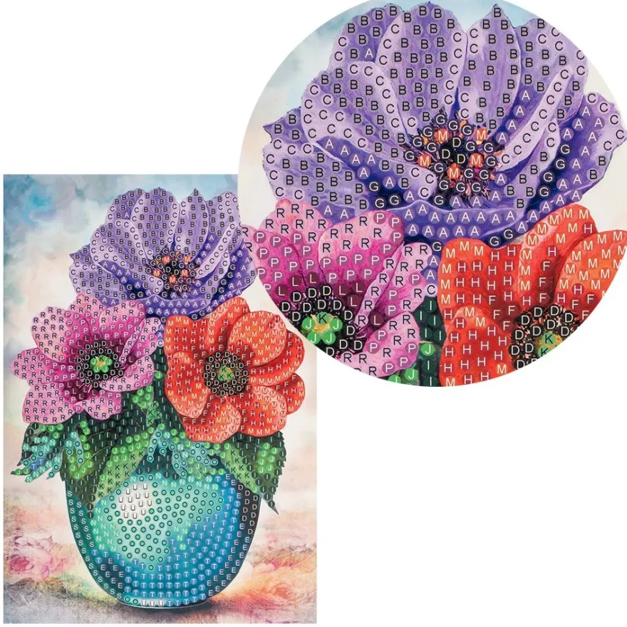 Diamond-Painting-Grußkarte, Strass, Anemonen in Vase, 11,5cm x 16,5cm, inkl. Zubehör