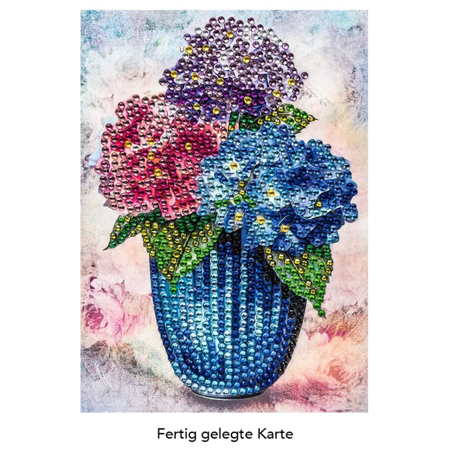 Diamond-Painting-Grußkarte, Strass, Hortensien in Vase, 11,5cm x 16,5cm, inkl. Zubehör