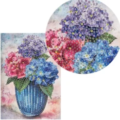 Diamond-Painting-Grußkarte, Strass, Hortensien in Vase, 11,5cm x 16,5cm, inkl. Zubehör