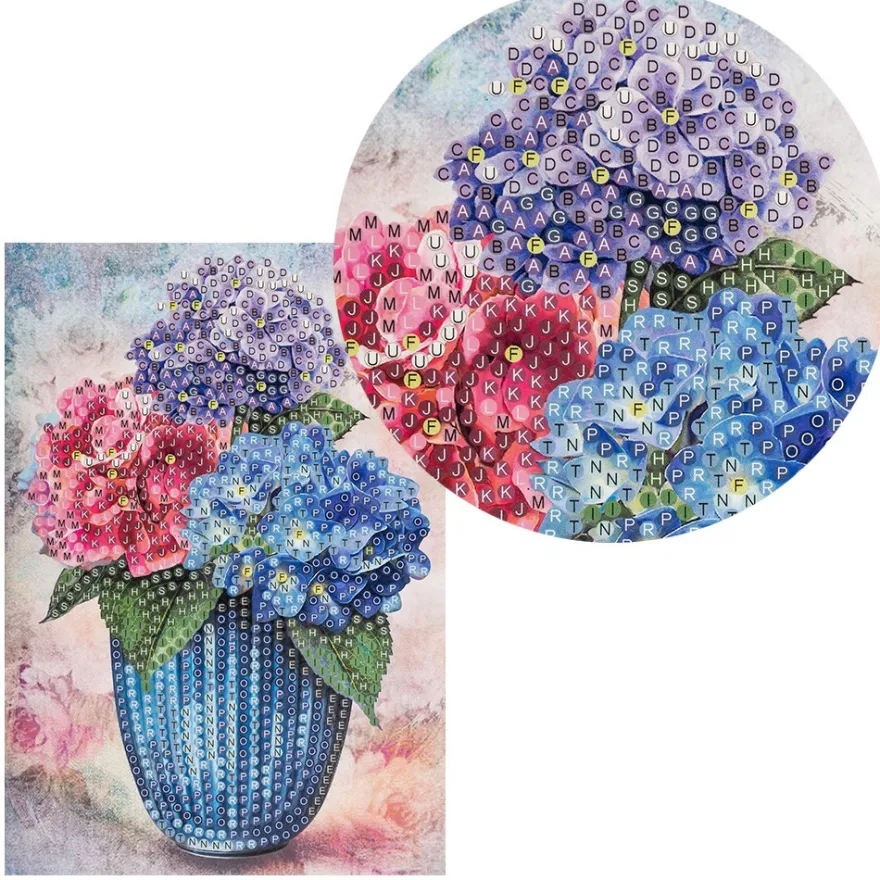 Diamond-Painting-Grußkarte, Strass, Hortensien in Vase, 11,5cm x 16,5cm, inkl. Zubehör