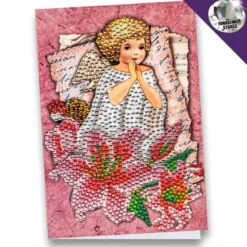 Diamond-Painting-Grußkarte, Strass, Engel mit Lilien 2, 11,5cm x 16,5cm, inkl. Zubehör