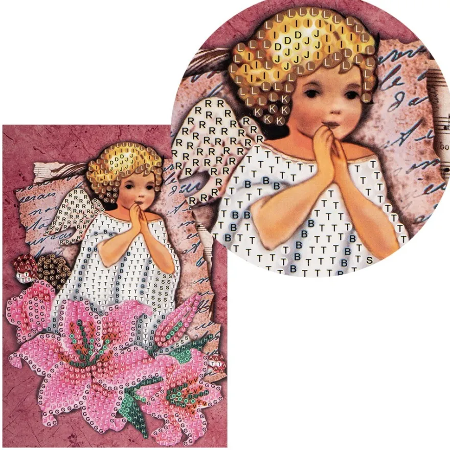 Diamond-Painting-Grußkarte, Strass, Engel mit Lilien 2, 11,5cm x 16,5cm, inkl. Zubehör