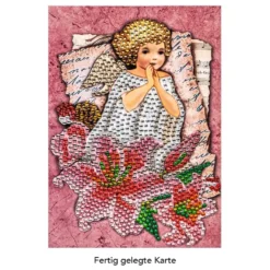 Diamond-Painting-Grußkarte, Strass, Engel mit Lilien 2, 11,5cm x 16,5cm, inkl. Zubehör