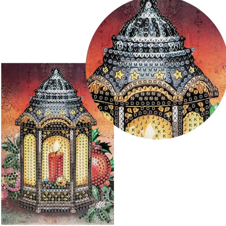 Diamond-Painting-Grußkarte, Strass, Laterne, 11,5cm x 16,5cm, inkl. Zubehör