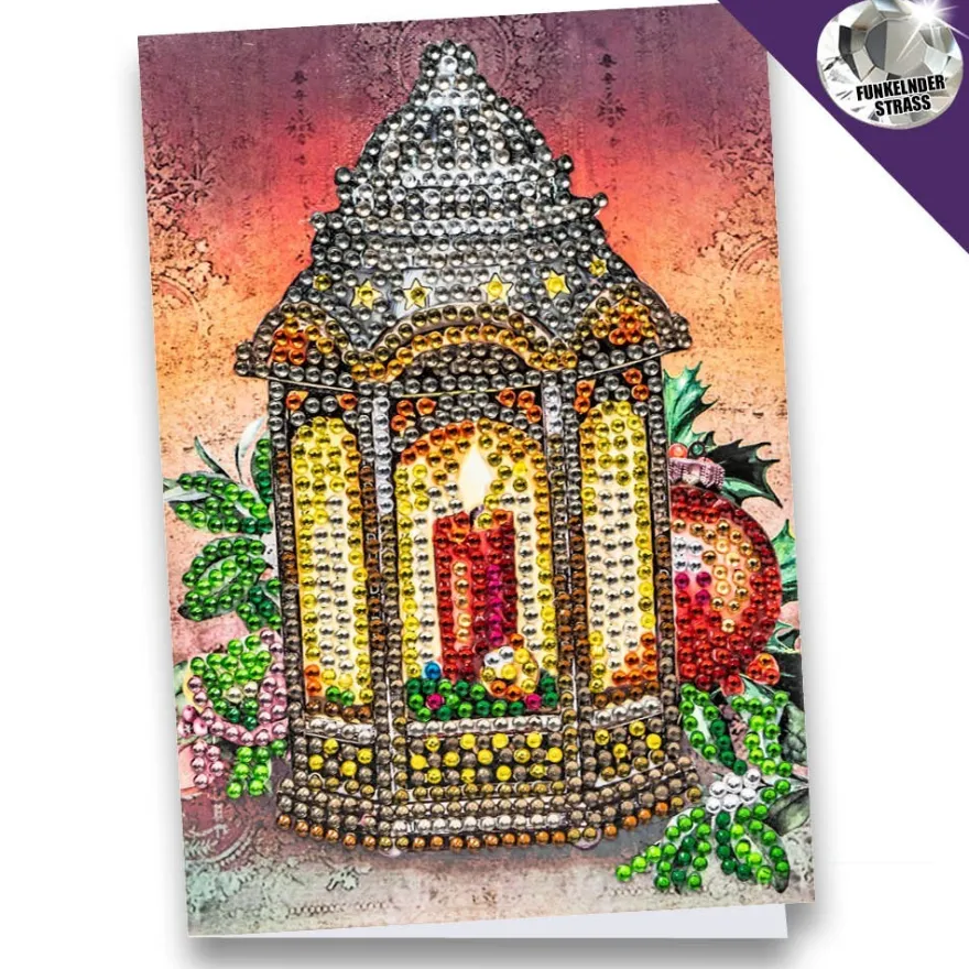 Diamond-Painting-Grußkarte, Strass, Laterne, 11,5cm x 16,5cm, inkl. Zubehör