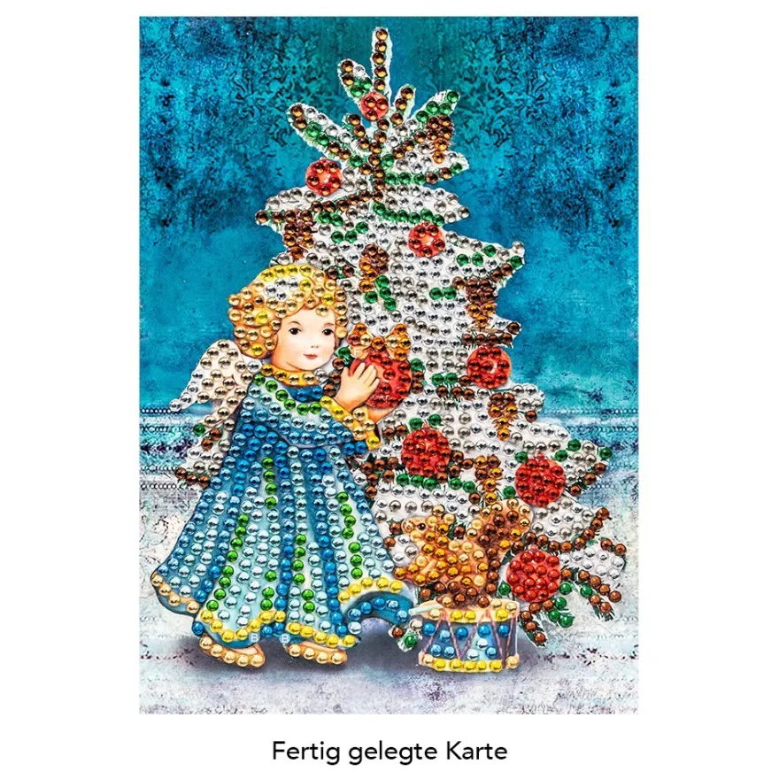 Diamond-Painting-Grußkarte, Strass, Engel mit Weihnachtsbaum, 11,5cm x 16,5cm, inkl. Zubehör