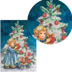 Diamond-Painting-Grußkarte, Strass, Engel mit Weihnachtsbaum, 11,5cm x 16,5cm, inkl. Zubehör