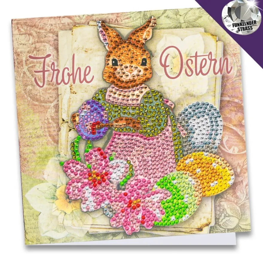 Diamond-Painting-Grußkarte, Strass, Frohe Ostern, 16cm x 16cm, inkl. Zubehör