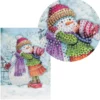 Diamond-Painting-Grußkarte, Strass, Schneemann mit Kind, 11,5cm x 16,5cm, inkl. Zubehör