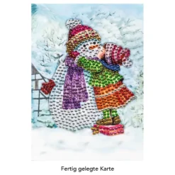 Diamond-Painting-Grußkarte, Strass, Schneemann mit Kind, 11,5cm x 16,5cm, inkl. Zubehör