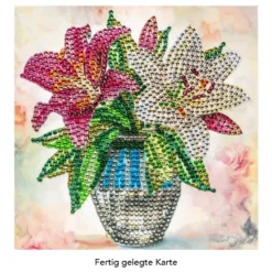 Diamond-Painting-Grußkarte, Strass, Lilien in Vase, 16cm x 16cm, inkl. Zubehör