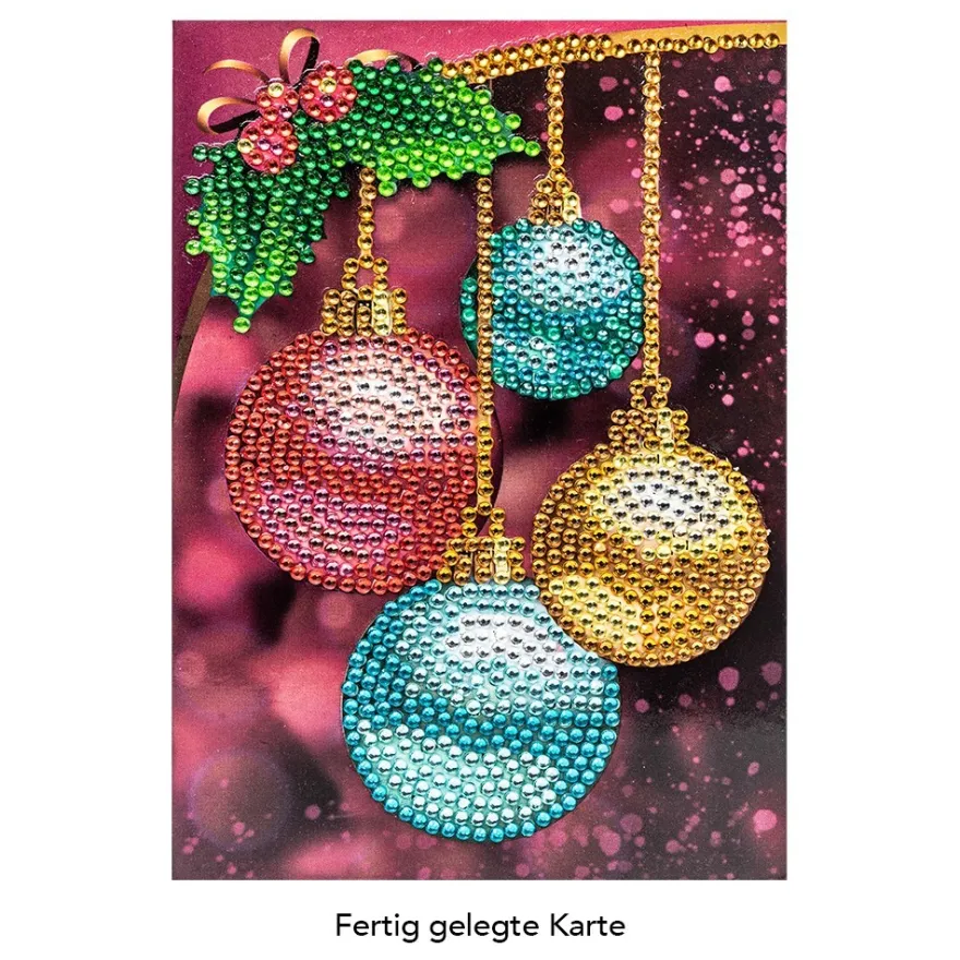 Diamond-Painting-Grußkarte, Strass, Weihnachtskugeln, 11,5cm x 16,5cm, inkl. Zubehör