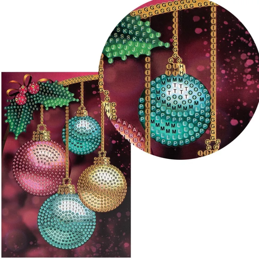 Diamond-Painting-Grußkarte, Strass, Weihnachtskugeln, 11,5cm x 16,5cm, inkl. Zubehör