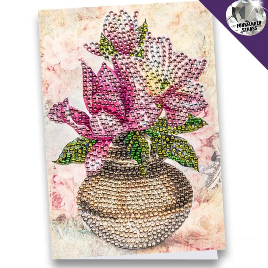 Diamond-Painting-Grußkarte, Strass, Magnolie in Vase 1, 11,5cm x 16,5cm, inkl. Zubehör