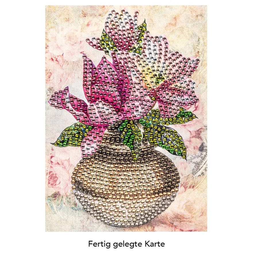 Diamond-Painting-Grußkarte, Strass, Magnolie in Vase 1, 11,5cm x 16,5cm, inkl. Zubehör