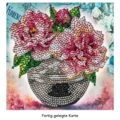 Diamond-Painting-Grußkarte, Strass, Pfingstrosen in Vase, 16cm x 16cm, inkl. Zubehör