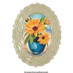 Diamond-Painting-Grußkarte, Strass, Ringelblumen in Vase, 11,5cm x 16,5cm, inkl. Zubehör