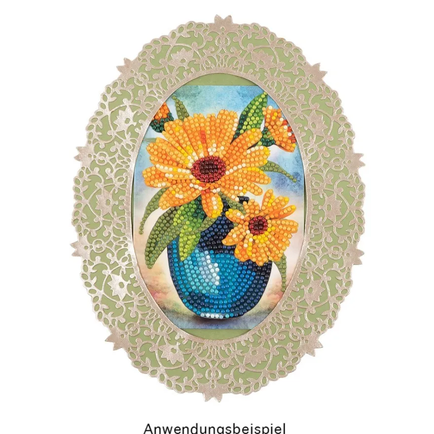 Diamond-Painting-Grußkarte, Strass, Ringelblumen in Vase, 11,5cm x 16,5cm, inkl. Zubehör