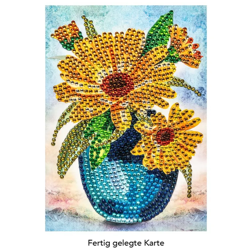 Diamond-Painting-Grußkarte, Strass, Ringelblumen in Vase, 11,5cm x 16,5cm, inkl. Zubehör