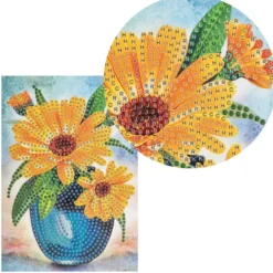 Diamond-Painting-Grußkarte, Strass, Ringelblumen in Vase, 11,5cm x 16,5cm, inkl. Zubehör