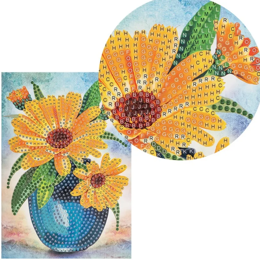Diamond-Painting-Grußkarte, Strass, Ringelblumen in Vase, 11,5cm x 16,5cm, inkl. Zubehör