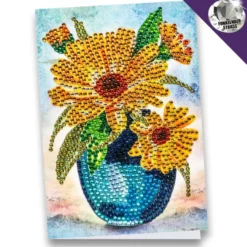 Diamond-Painting-Grußkarte, Strass, Ringelblumen in Vase, 11,5cm x 16,5cm, inkl. Zubehör