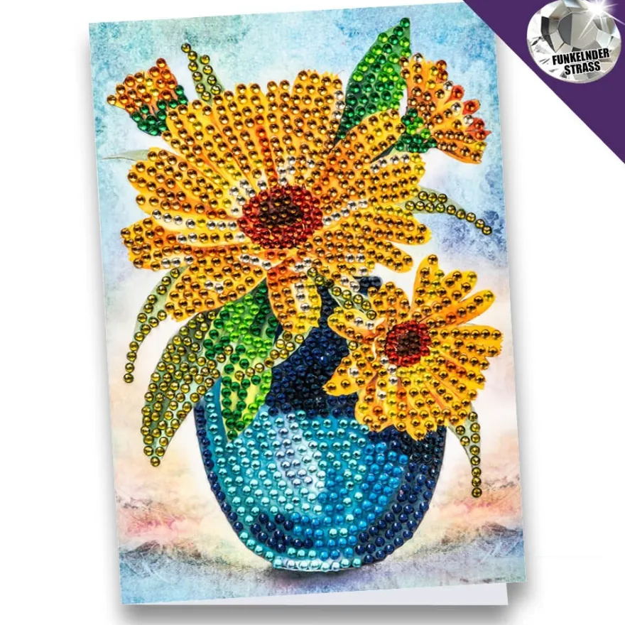 Diamond-Painting-Grußkarte, Strass, Ringelblumen in Vase, 11,5cm x 16,5cm, inkl. Zubehör