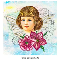 Diamond-Painting-Grußkarte, Strass, Nostalgischer Engel, 16cm x 16cm, inkl. Zubehör