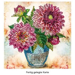 Diamond-Painting-Grußkarte, Strass, Dahlien in Vase, 16cm x 16cm, inkl. Zubehör