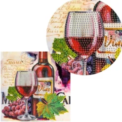 Diamond-Painting-Grußkarte, Strass, Rotweinglas mit Flasche, 16cm x 16cm, inkl. Zubehör