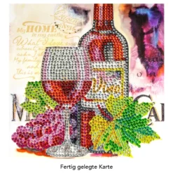 Diamond-Painting-Grußkarte, Strass, Rotweinglas mit Flasche, 16cm x 16cm, inkl. Zubehör