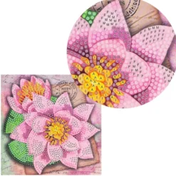 Diamond-Painting-Grußkarte, Strass, Lotusblüten, 16cm x 16cm, inkl. Zubehör