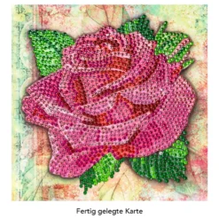 Diamond-Painting-Grußkarte, Strass, Rose in Pink, 16cm x 16cm, inkl. Zubehör