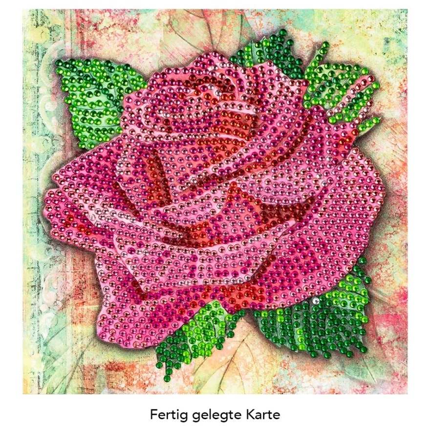 Diamond-Painting-Grußkarte, Strass, Rose in Pink, 16cm x 16cm, inkl. Zubehör