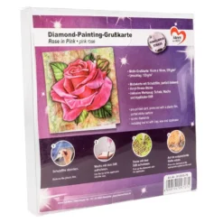 Diamond-Painting-Grußkarte, Strass, Rose in Pink, 16cm x 16cm, inkl. Zubehör