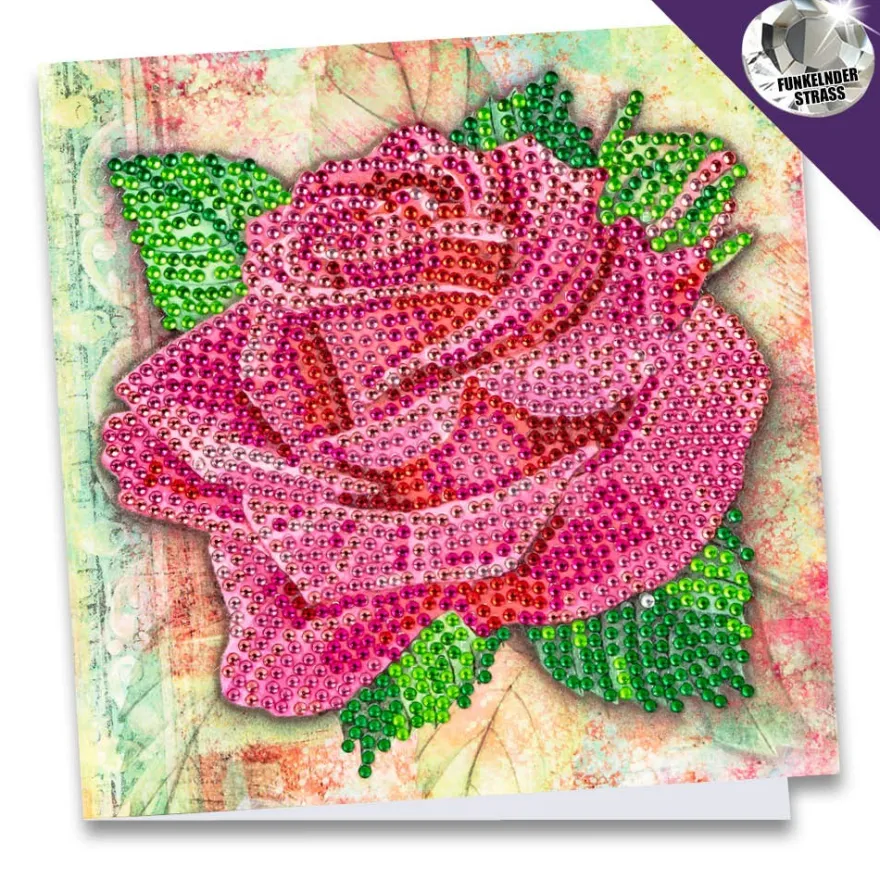 Diamond-Painting-Grußkarte, Strass, Rose in Pink, 16cm x 16cm, inkl. Zubehör