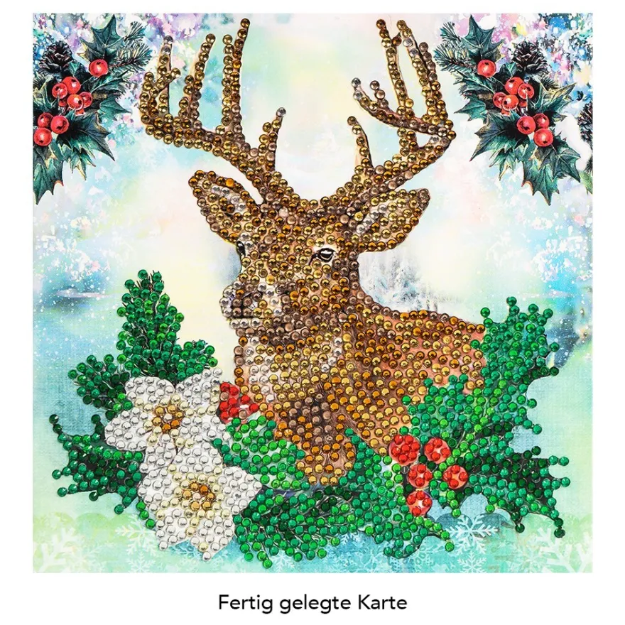 Diamond-Painting-Grußkarte, Strass, Hirsch, 16cm x 16cm, inkl. Zubehör