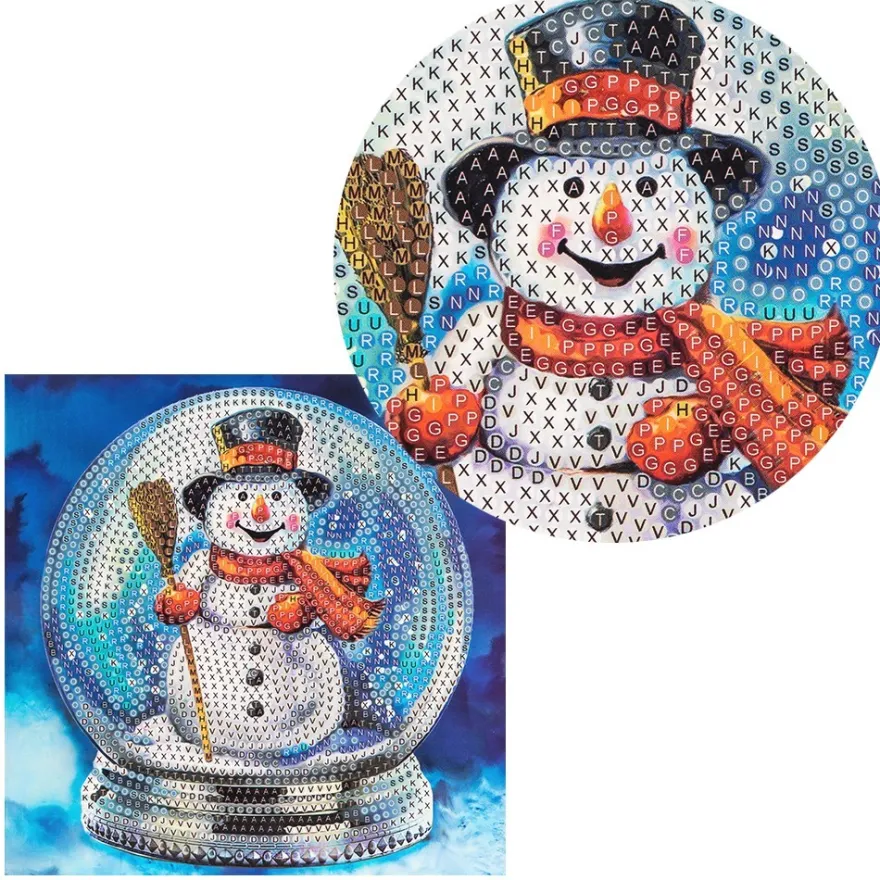Diamond-Painting-Grußkarte, Strass, Schneekugel mit Schneemann, 16cm x 16cm, inkl. Zubehör