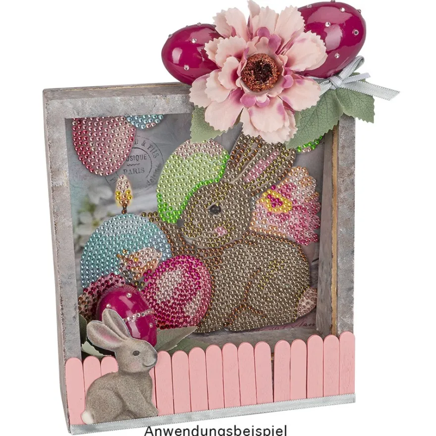 Diamond-Painting-Grußkarte, Strass, Kaninchen mit Kerze, 16cm x 16cm, inkl. Zubehör
