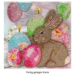 Diamond-Painting-Grußkarte, Strass, Kaninchen mit Kerze, 16cm x 16cm, inkl. Zubehör