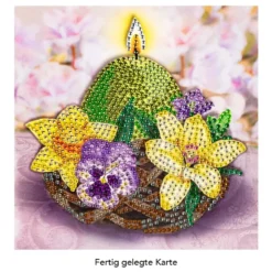Diamond-Painting-Grußkarte, Strass, Kerze im Nest mit Blüten, 16cm x 16cm, inkl. Zubehör