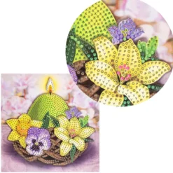 Diamond-Painting-Grußkarte, Strass, Kerze im Nest mit Blüten, 16cm x 16cm, inkl. Zubehör