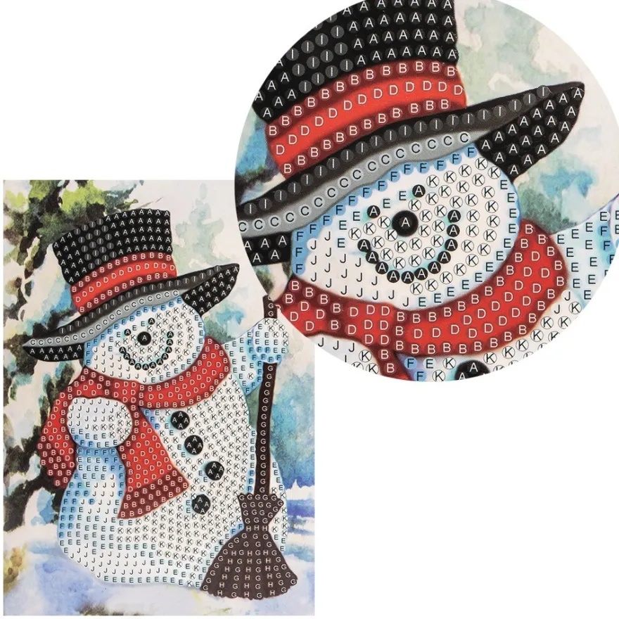 Diamond-Painting-Grußkarte, Strass, Schneemann mit Zylinder, 11,5cm x 16,5cm, inkl. Zubehör