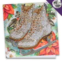 Diamond-Painting-Grußkarte, Strass, Schlittschuhe mit Weihnachtsstern, 16cm x 16cm, inkl. Zubehör