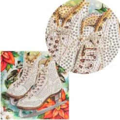 Diamond-Painting-Grußkarte, Strass, Schlittschuhe mit Weihnachtsstern, 16cm x 16cm, inkl. Zubehör