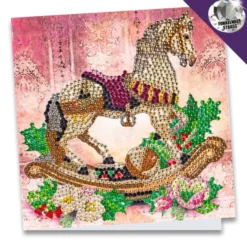 Diamond-Painting-Grußkarte, Strass, Schaukelpferd, 16cm x 16cm, inkl. Zubehör
