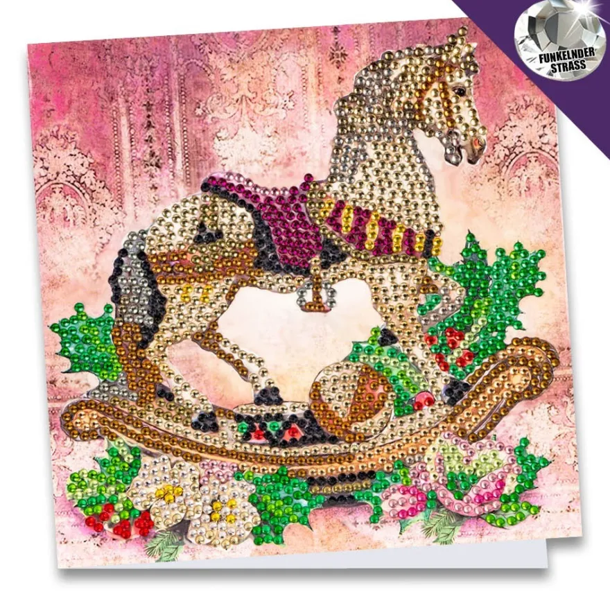Diamond-Painting-Grußkarte, Strass, Schaukelpferd, 16cm x 16cm, inkl. Zubehör
